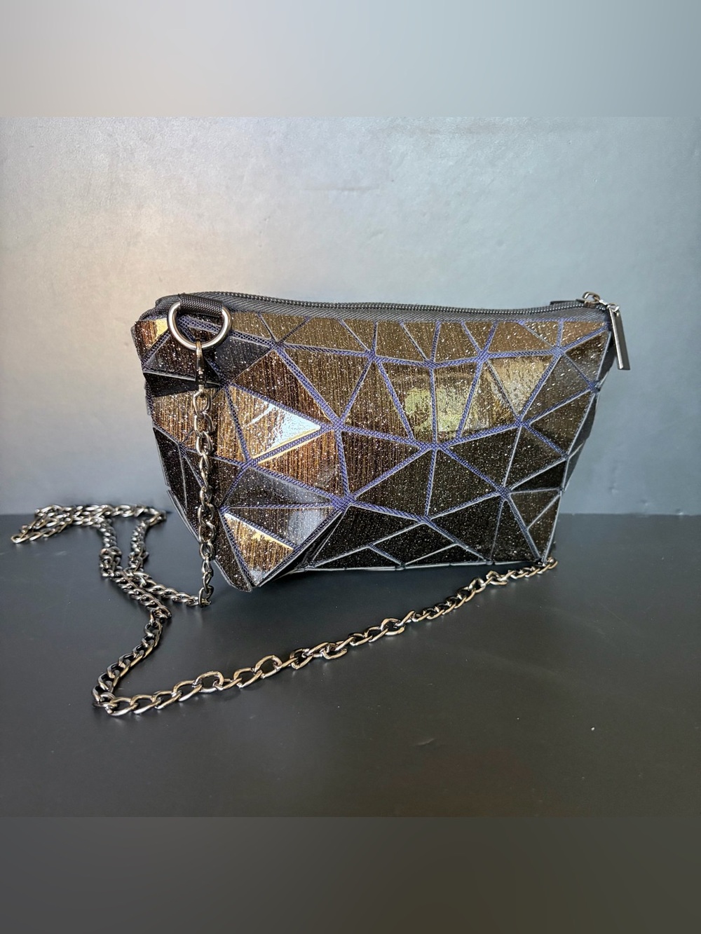 Patrizia Luca Geometric Black Sparkle Galaxy Clutch Modern Futuristic AvantGarde